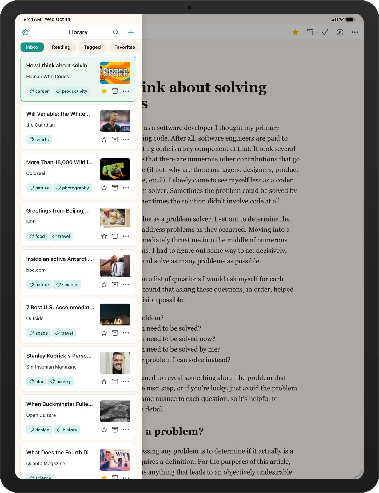 Bredbox on iPad in portrait mode showing the library sidebar