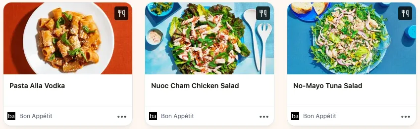 Knife and fork icon in the upper-right corner of save tiles